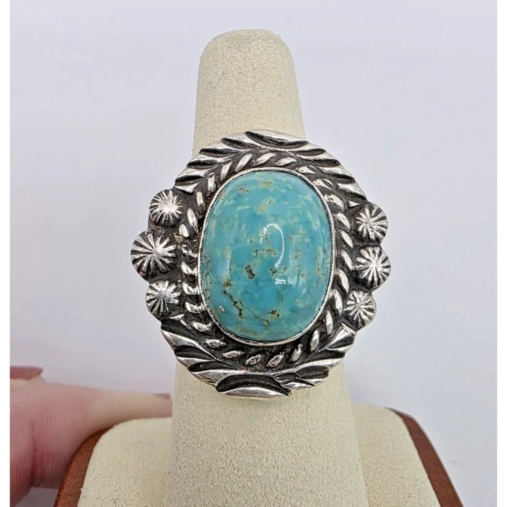 Sonoran Web Turquoise Ring Sterling Silver Size 7.25 Signed Sterling 8M 13 Grams
